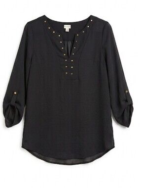 Dynamite women's black studded v-neck lightweight blouse size M